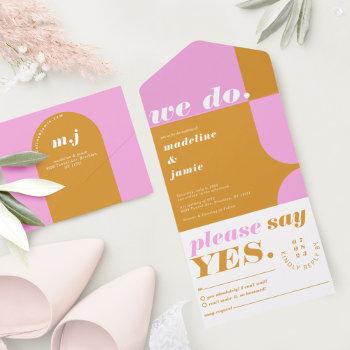 we do modern bold pink & yellow retro abstract all in one invitation