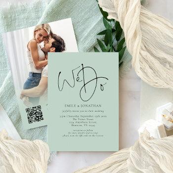 we do photo overlay script qr code sage wedding  invitation