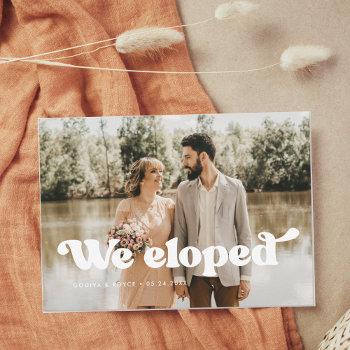 Small We Eloped Stylish Retro Wedding Photo Announcement Front View