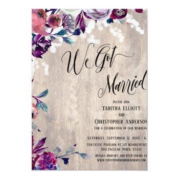 Small We Got Married Calligraphy Floral Pale Wood Lights Front View