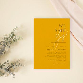 we said yes mustard & dark grey minimalist wedding invitation