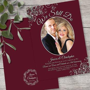 we still do burgundy & silver wedding vow renewal invitation