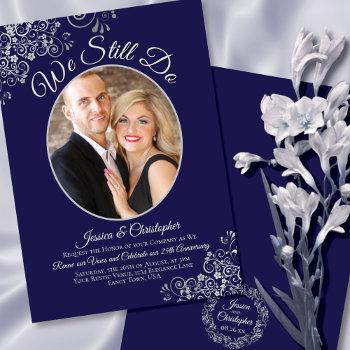 Small We Still Do Navy Blue & Silver Wedding Vow Renewal Front View