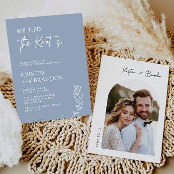 we tied the knot dusty blue photo post wedding invitation