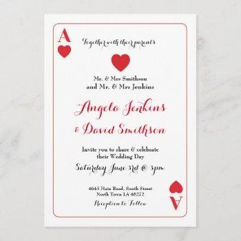 Small Wedding Ace Of Hearts Playing  Party Invite Front View