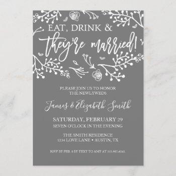 Small Wedding After Party Invite Gray Floral Announcment Front View