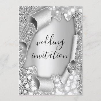 wedding anniversary 3d effect glam gray silver invitation