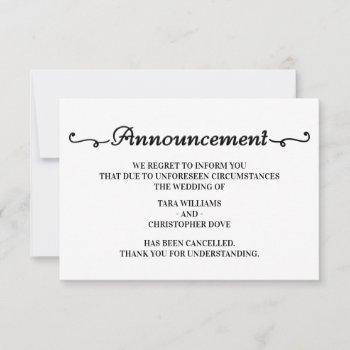 Small Wedding Announcement Cancellation Front View