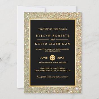 Small Wedding Announcement Elegant Gold Glitter Sparkles Front View