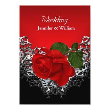 Small Wedding Black White Silver Deep Red Rose Front View