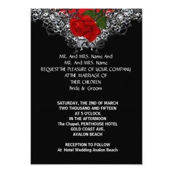 Small Wedding Black White Silver Deep Red Rose Back View