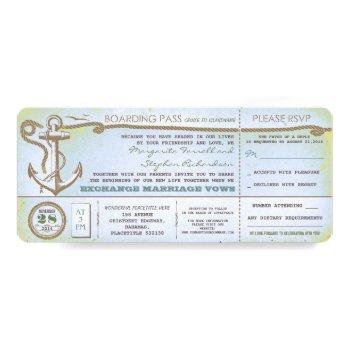 Small Wedding Boarding Pass-vintage Tickets With Rsvp Front View