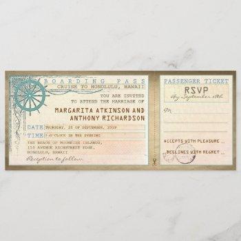 Small Wedding Boarding Pass-vintage Tickets With Rsvp Front View
