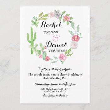 Small Wedding Cactus Fiesta Wreath Party Invite Floral Front View