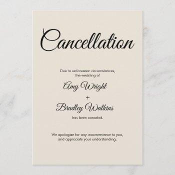 Small Wedding Cancellation Announcement Cream Front View