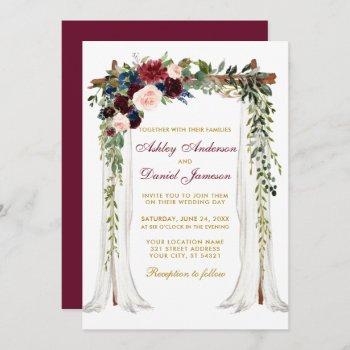 wedding canopy arch watercolor floral gold invitation