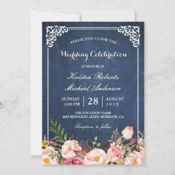 Small Wedding Celebration Pink Floral Blue Chalkboard Front View