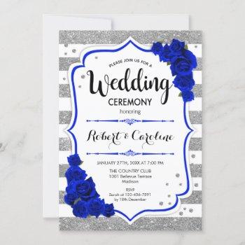 wedding ceremony - silver white royal blue invitation