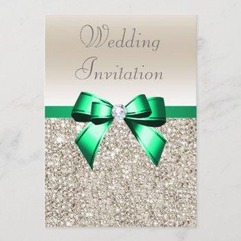 Small Wedding Champagne Sequins Shamrock Green Bow Front View