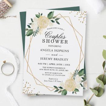 wedding couples shower modern gold greenery floral invitation