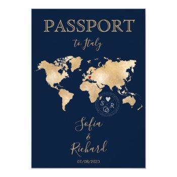 Small Wedding Destination Passport Gold World Map Invita Front View