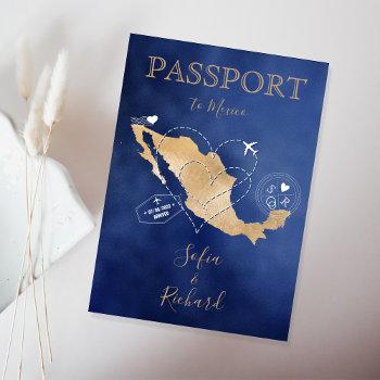 Small Wedding Destination Passport Gold World Map Mexico Front View