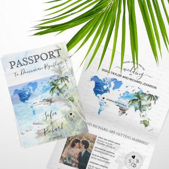 Small Wedding Destination Passport Green World Map Palm Front View
