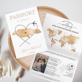 Small Wedding Destination Passport Jamaica Map Qr Code Front View