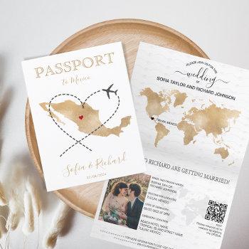 Small Wedding Destination Passport Mexico Map Qr Code Front View