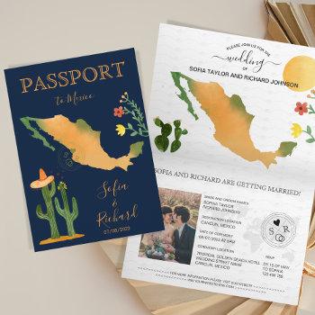 Small Wedding Destination Passport Mexico Map Watercolor Front View