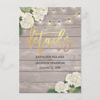 Small Wedding Details Hydrangea Flower String Light Wood Front View
