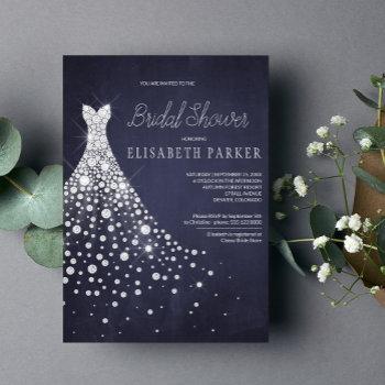 wedding dress navy blue chalkboard bridal shower invitation