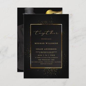 wedding | elegant black and gold glitter invitation