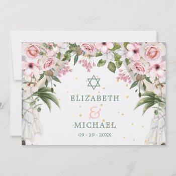 wedding elegant jewish chuppah floral foliage  invitation