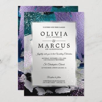 wedding | elegant silver  brush strokes invitation