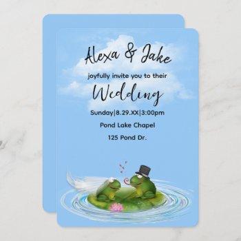 wedding frogs on lily pad with hearts invitation