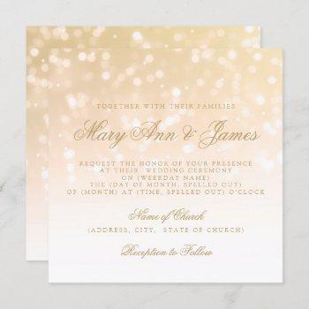 wedding gold bokeh sparkle lights invitation