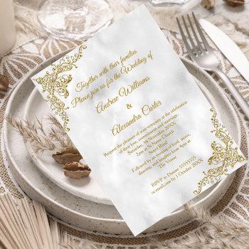 wedding gold marble white pearl silver invitation