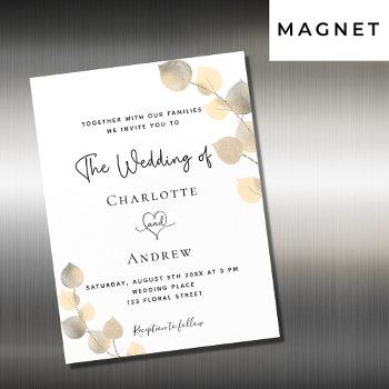 wedding golden eucalyptus white gold luxury magnetic invitation