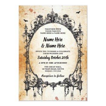 Small Wedding Halloween Gothic Frame Vintage Invite Front View