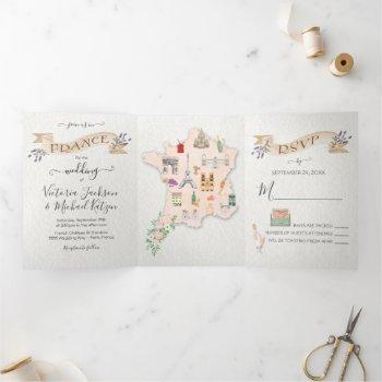 wedding in france tri-fold invitation