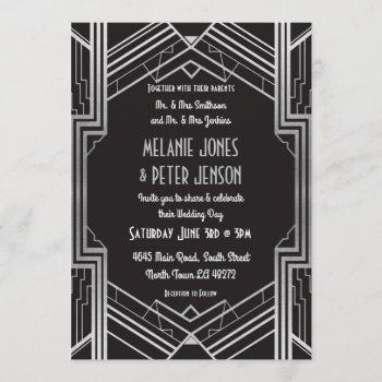 wedding invitation 1920's black & silver art deco