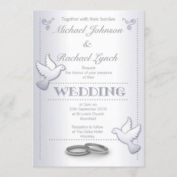 wedding invitation vintage silver lovebirds