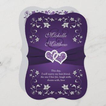 wedding invite | purple, silver, floral, hearts 2