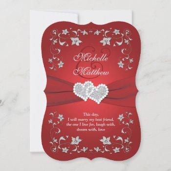 wedding invite | red, silver, floral, hearts