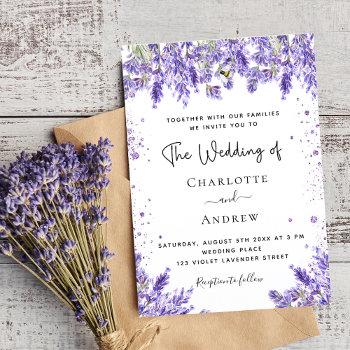 wedding lavender violet floral glitter invitation