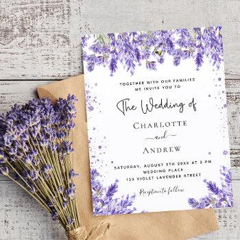 wedding lavender violet floral glitter invitation postcard