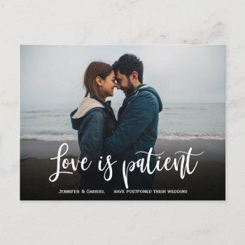 Small Wedding Love Is Patient Postponed Simple Photo Announcement Post Front View