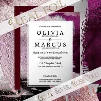 Small Wedding | Metallic Cassis Plum Brush Strokes Foil Front View