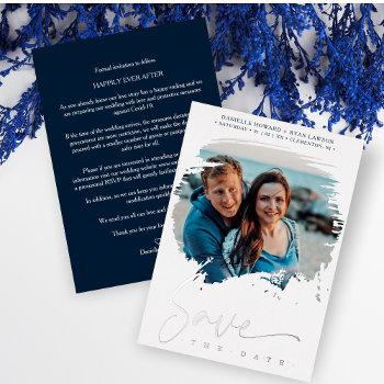 Small Wedding Modern Brushstroke Photo Engaged Couple Foil Front View